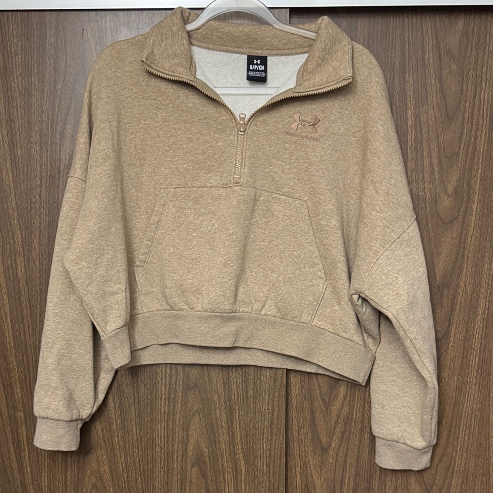 Under Armour Women's Beige Cowl Neck Cropped Sweatshirt